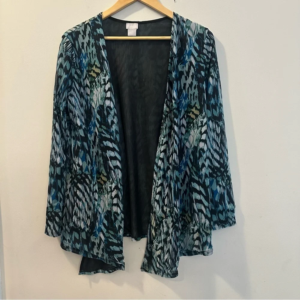 Chico’s Leaf-Print Mesh Cardigan and Matching Tank Set Size Medium Open Front